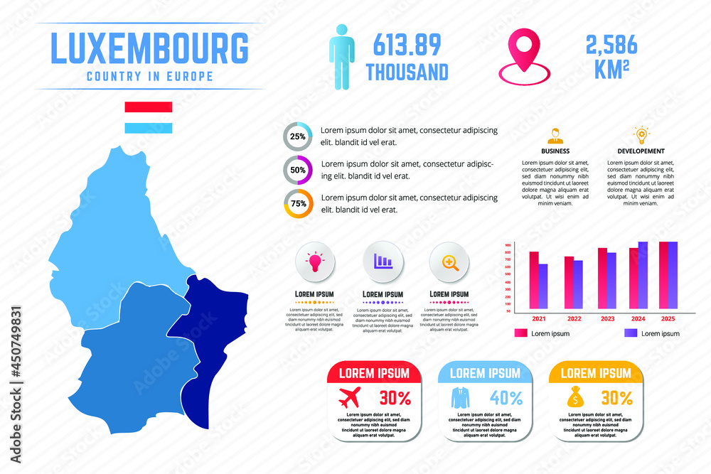 Colorful Luxembourg Map Infographic Template