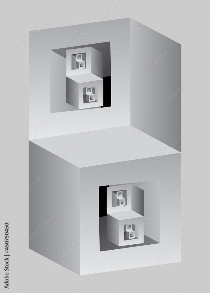 Optical Illusion. Fractal Isometric volumetric geometric figure. Space geometry Optical Illusion. Fractal Isometric volumetric geometric figure. Space geometry
