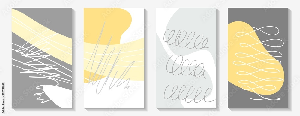 Set of vector design banners of modern sales. Dynamic rectangular covers. Sweeping strokes. Scribble. Gray, yellow background. Advertising banner template. Eps 10.
