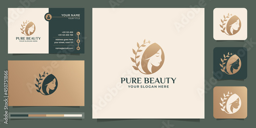 Hair pure beauty logo and business card design for salon, makeover, hair style, haircut, skin care.