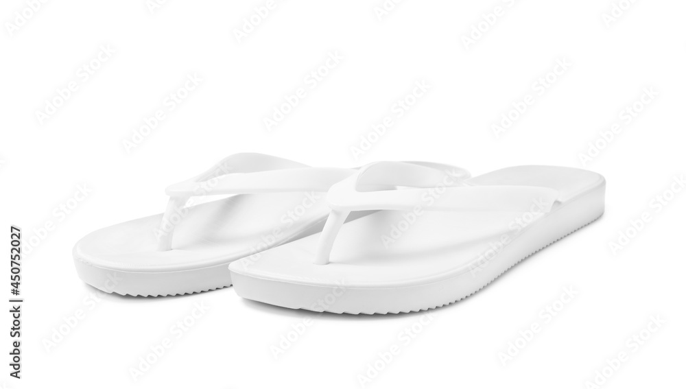 Pair of stylish flip flops isolated on white Pair of stylish flip flops isolated on white