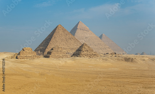 Giza Pyramids and Sphinx in Cairo Egypt ancient Egyptian civilization landmark  