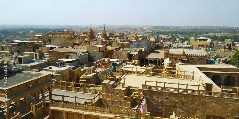 A view of the Jaisalmer city from the top of the Jaisalmer Fort during Day time.