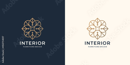 creative minimalist furniture logo design. luxury line art style for furniture store, abstract, gold.