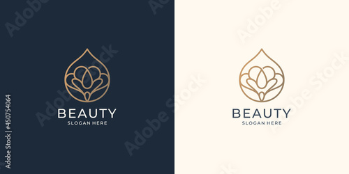luxury beauty line art with minimalist drop oil concept. abstract feminine spa logo inspiration.