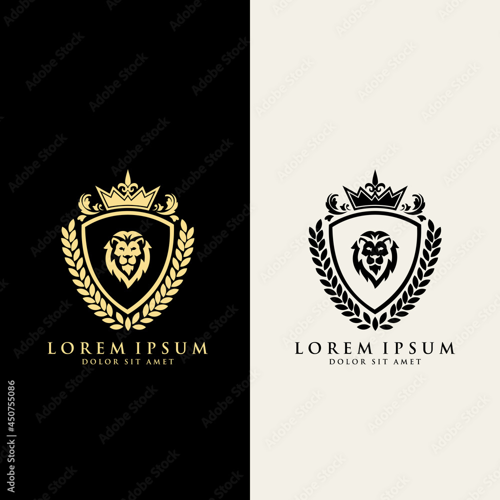 Lion with crown. lion head logo template vector. suitable for company logo, print, digital, icon, apps, and other marketing material purpose. lion head logo set Lion with crown. lion head logo template vector. suitable for company logo, print, digital, icon, apps, and other marketing material purpose. lion head logo set