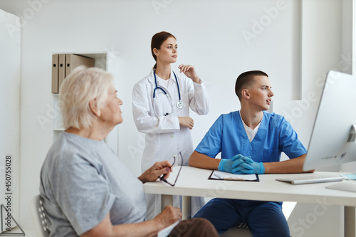 elderly woman patient in hospital nurse and doctor service