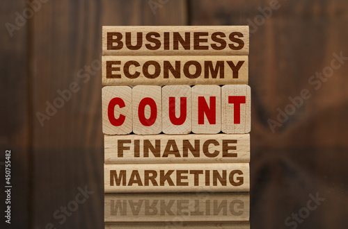Wooden blocks with the text - Business, Economy, Finance, Marketing and COUNT