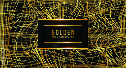 Golden chaotic lines background. Hand drawn lines. Tangled chaotic pattern. Vector illustration.