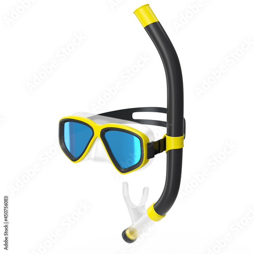 Yellow diving mask and snorkel isolated on a white background