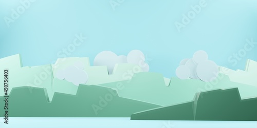 mountains sky and clouds the sun in the sky paper cut style 3D illustration (1)