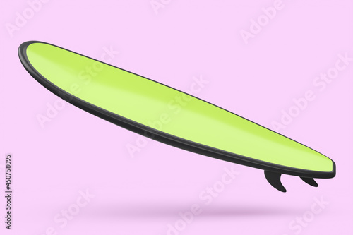 Photography Realistic green surfboard for summer surfing isolated on pink background