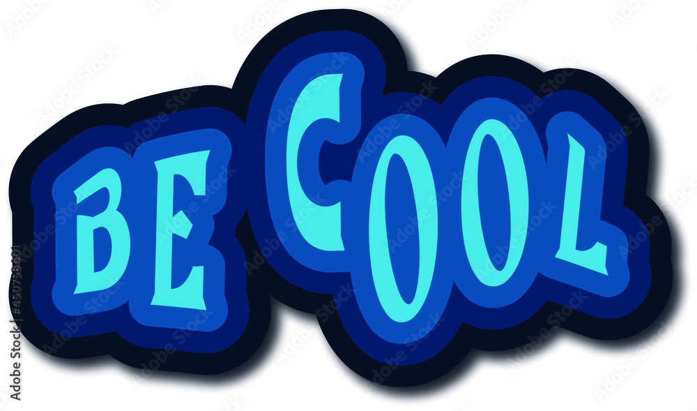 Texto Be Cool colorido con tonos azules, con movimiento y efecto resaltado tridimensional. Juvenil, alegre y llamativo. Texto y color editable