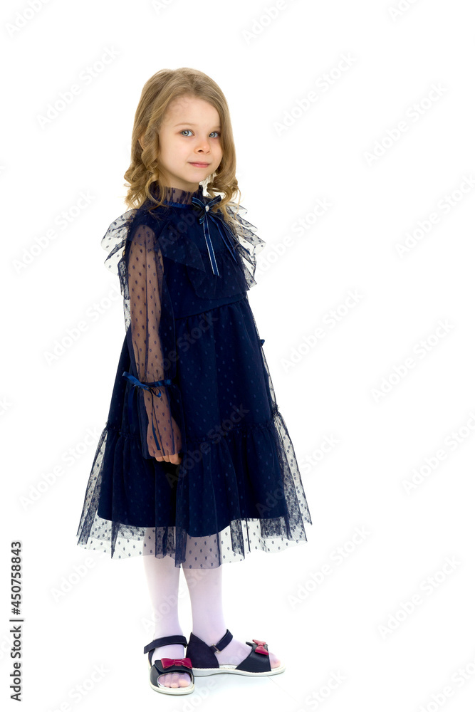 Cute smiling little girl in beautiful blue dress Cute smiling little girl in beautiful blue dress