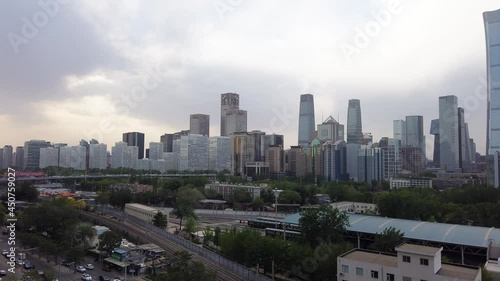Downtown Beijing central business district timelapse. Time lapse of financial disrict and world trade center in major metropolis in China. photo