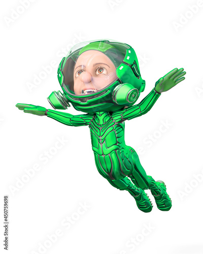 mini astronaut cartoon is flying up photo