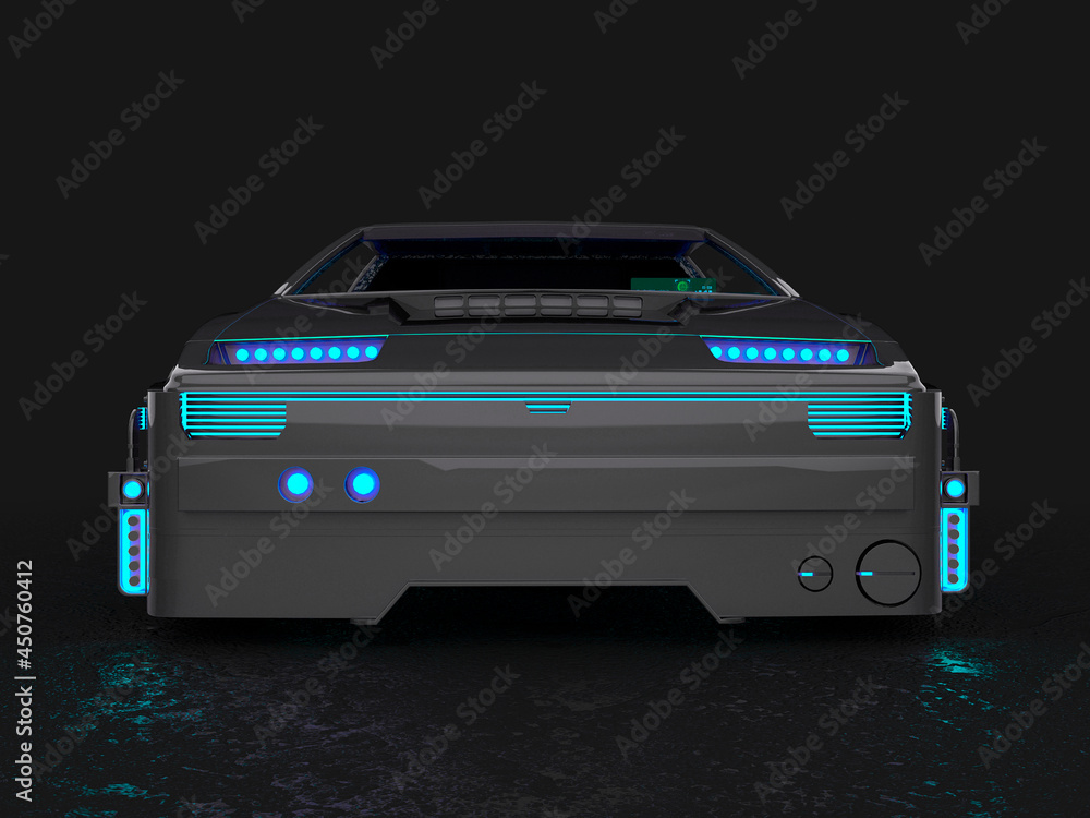 cyberpunk car on dark background front view