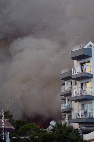 Wildfire in the forest near a resort town (Marmaris, Turkey. August 29,2021)