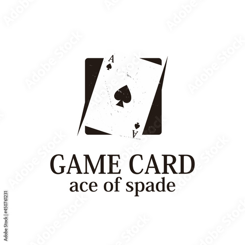 Playing card Game Logo Design Template. Ace of spades Logo Grunge Hipster Retro