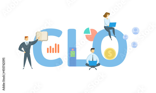 CLO, Chief Legal Officer. Concept with keyword, people and icons. Flat vector illustration. Isolated on white.