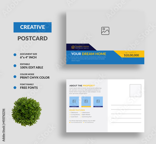 Real Estate and Modern Home Sale and Business Marketing Postcard Design Template