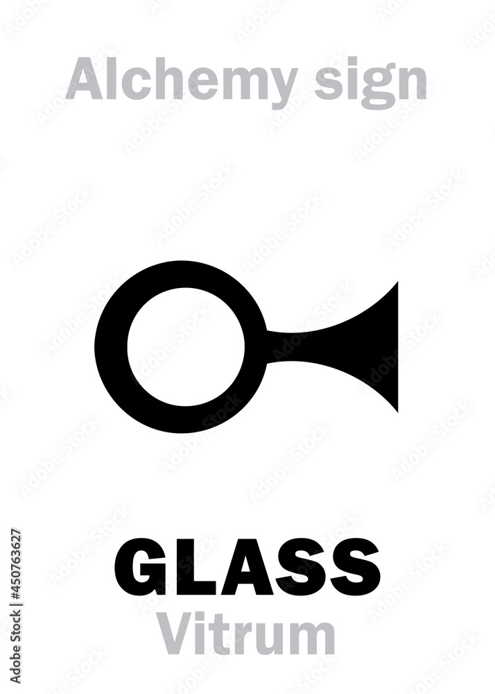 Alchemy Alphabet: GLASS (Vitrum), greek: hyalus (húalos), speculum (Latin 