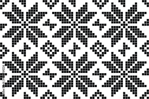 Seamless Rose (Selburose) or Snowflake Nordic Pattern in Pixel Style
