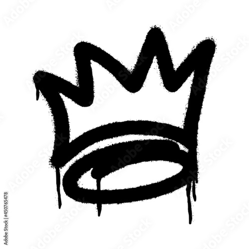 graffiti spray crown icon with over spray in black over white. vector illustration.