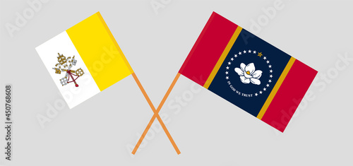 Crossed flags of Vatican and the State of Mississippi. Official colors. Correct proportion