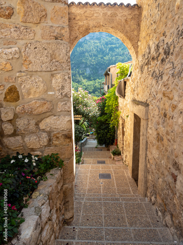 small alleyway in provencal village in the French Riviera back country in summer