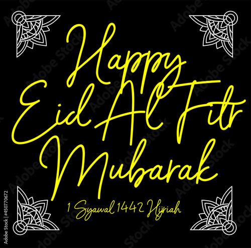 calligraphy kufi happy eid mubarak mean muslim event template background with pop art style