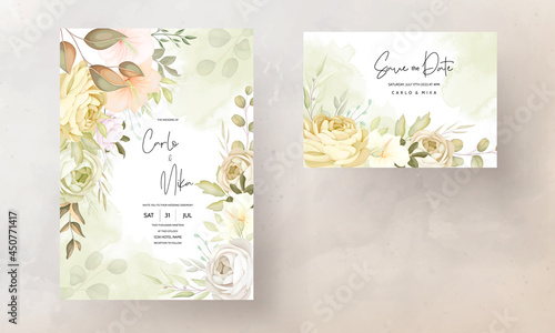 warm autumn fall floral wedding invitation card template