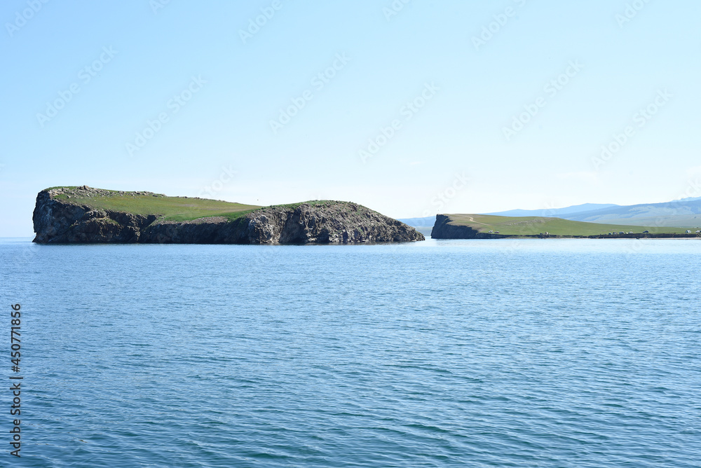 Cape Kharantsy with island in Olkhon, Russia. Water view