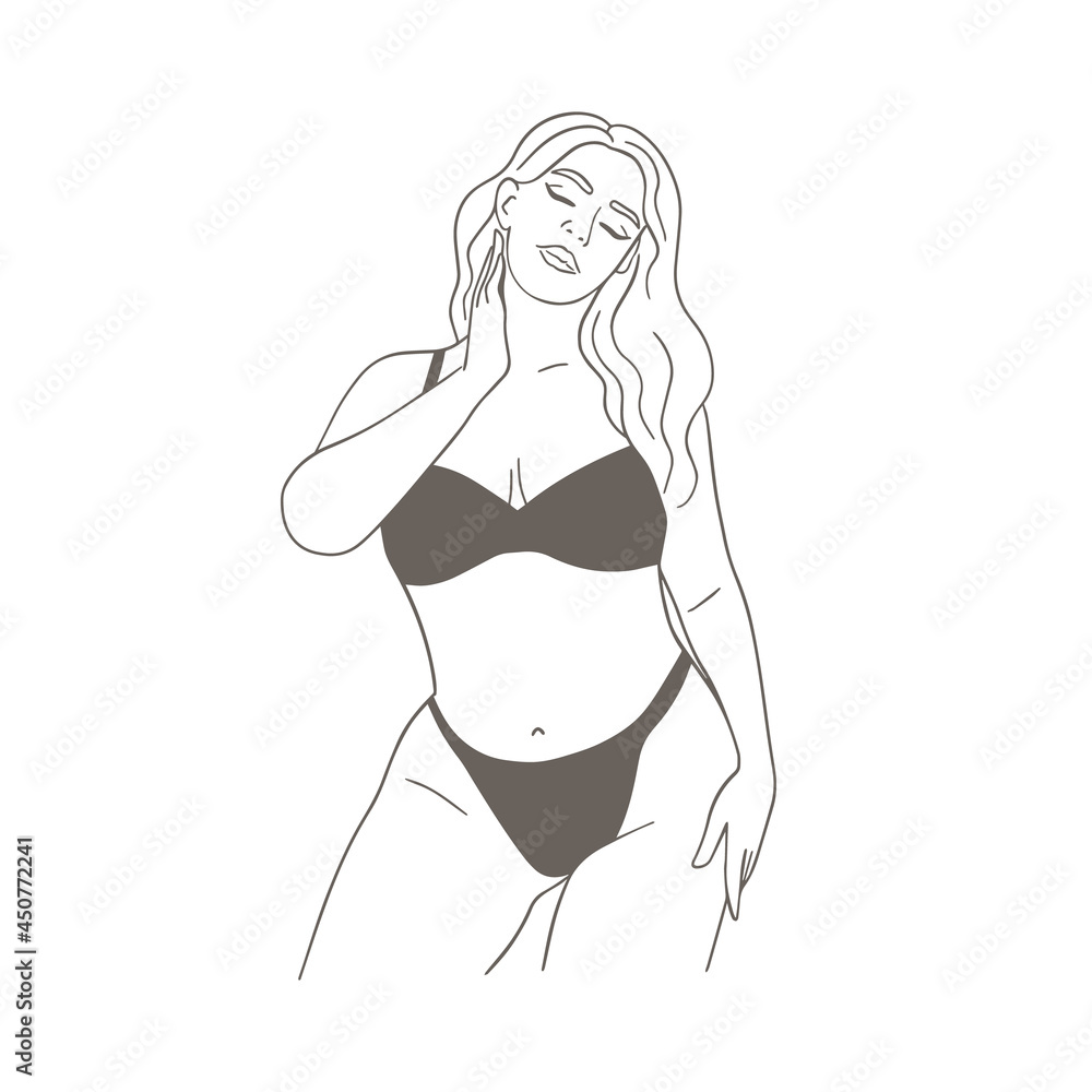 Female figure. Linear female body in swimsuit or lingerie. Modern abstract line art style. Vector illustration. Female figure. Linear female body in swimsuit or lingerie. Modern abstract line art style. Vector illustration.