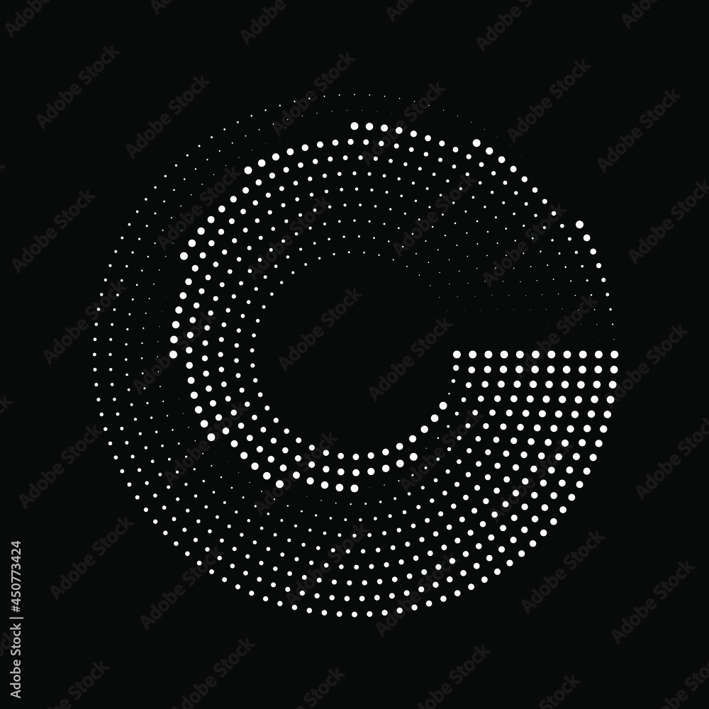 Abstract white curvy dotted lines. Halftone design element for border frame, round logo, blackout tattoo, sign, symbol, web pages, prints, template, pattern and abstract background