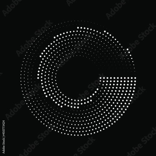 Abstract white curvy dotted lines. Halftone design element for border frame, round logo, blackout tattoo, sign, symbol, web pages, prints, template, pattern and abstract background