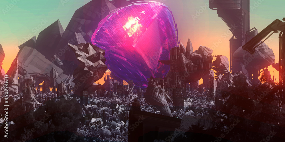 Obraz premium Futuristic science fiction panorama. Digital art. Fantasy scenery.