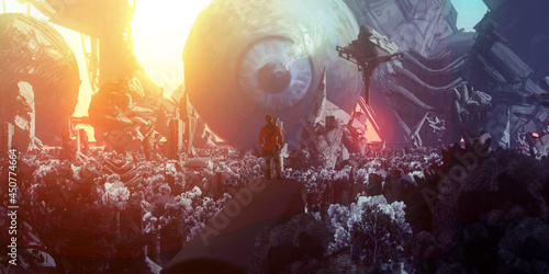 Futuristic science fiction panorama. Digital art. Fantasy scenery.