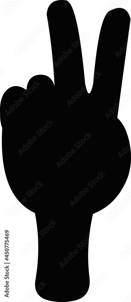 Vector illustration of the black silhouette of a hand making the symbol of peace and love or v victory