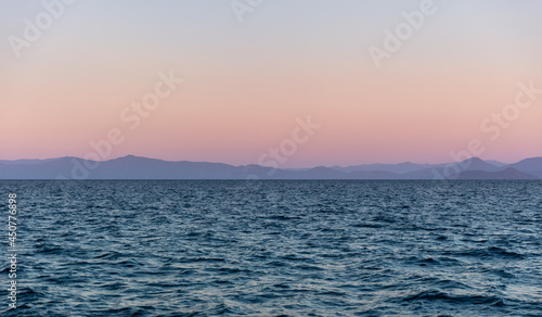 Cairns coastline from a boat at sunset  great barrier reef 