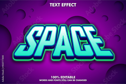 Neon light space texr effect. Creative video game text effect.  Digital light font effect photo