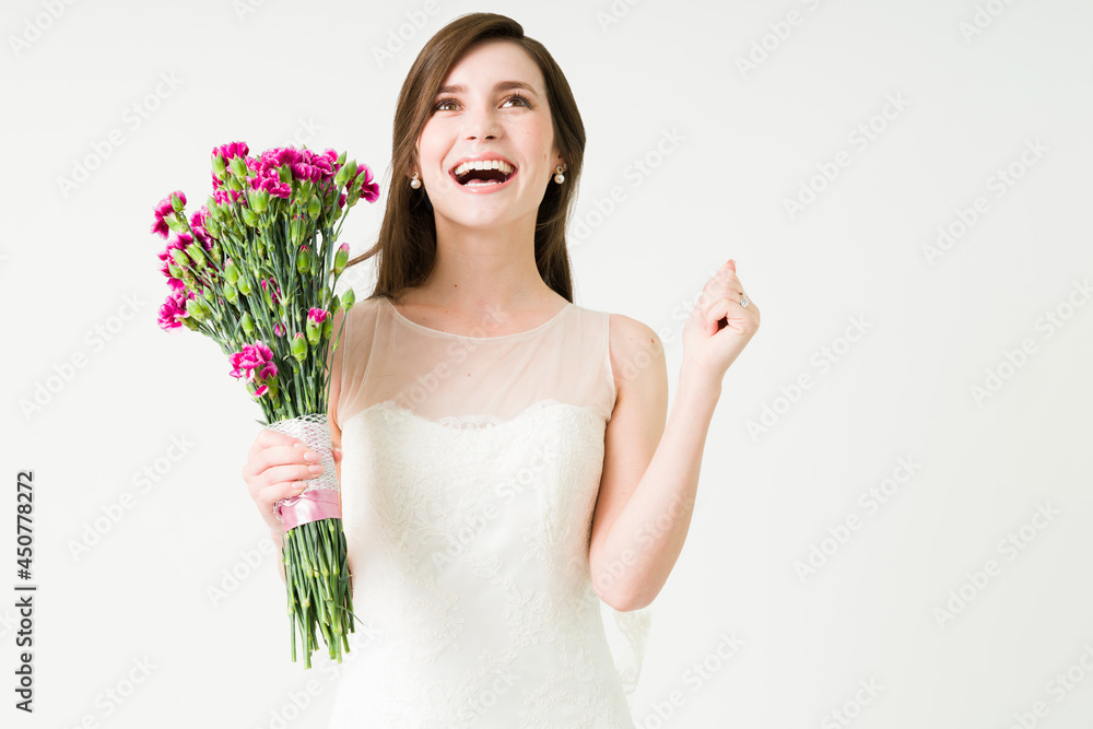Super happy bride celebrating after marrying Super happy bride celebrating after marrying