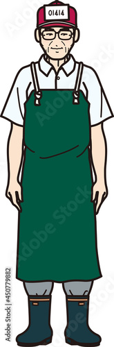 年配の魚屋さん　全身