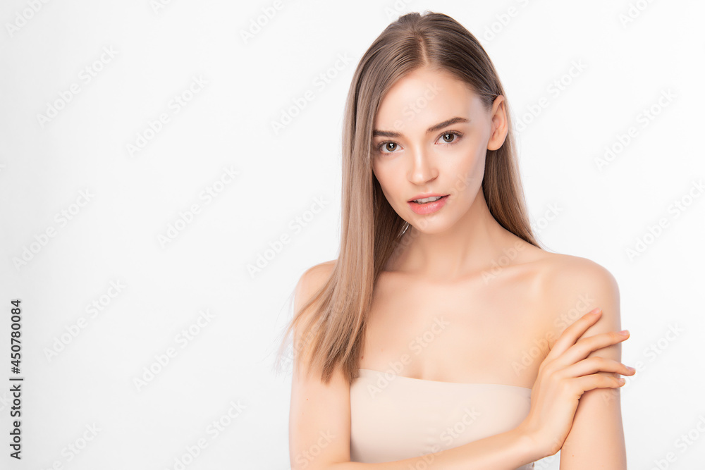 Beautiful young woman with clean fresh skin on white background, Face care, Facial treatment, Cosmetology, beauty and spa, women portrait. Beautiful young woman with clean fresh skin on white background, Face care, Facial treatment, Cosmetology, beauty and spa, women portrait.