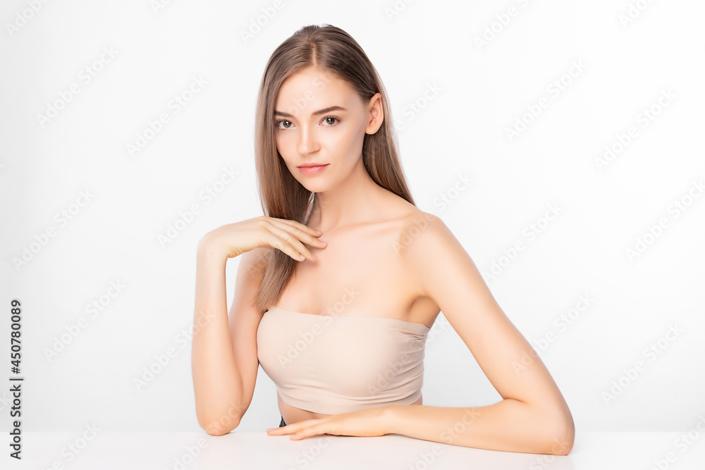 Beautiful young woman with clean fresh skin on white background, Face care, Facial treatment, Cosmetology, beauty and spa, women portrait. Beautiful young woman with clean fresh skin on white background, Face care, Facial treatment, Cosmetology, beauty and spa, women portrait.