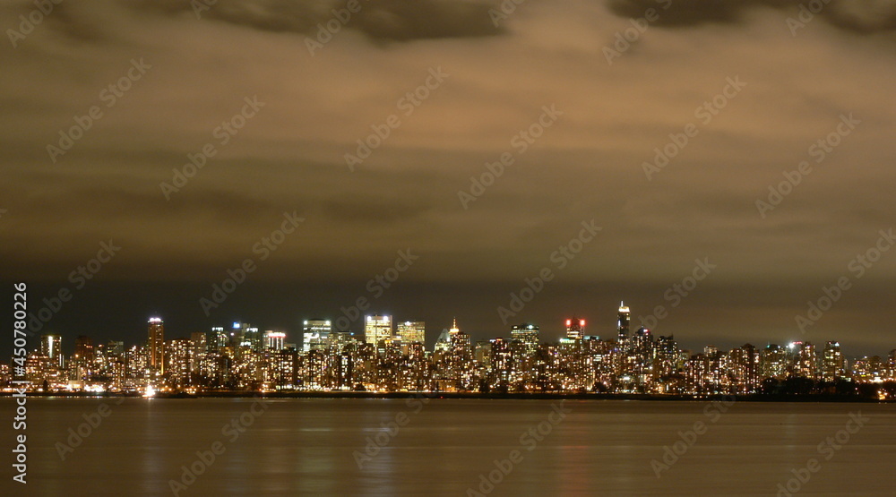 Downtown night scene, Vancouver, British Columbia, Canada