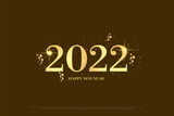 happy new year 2022 on brown background with gold glitter and gold ribbon.