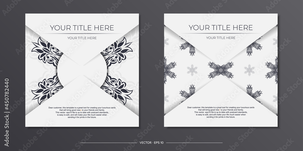 Vintage Light color postcard template with abstract patterns. Vector Print-ready invitation design with mandala ornament.