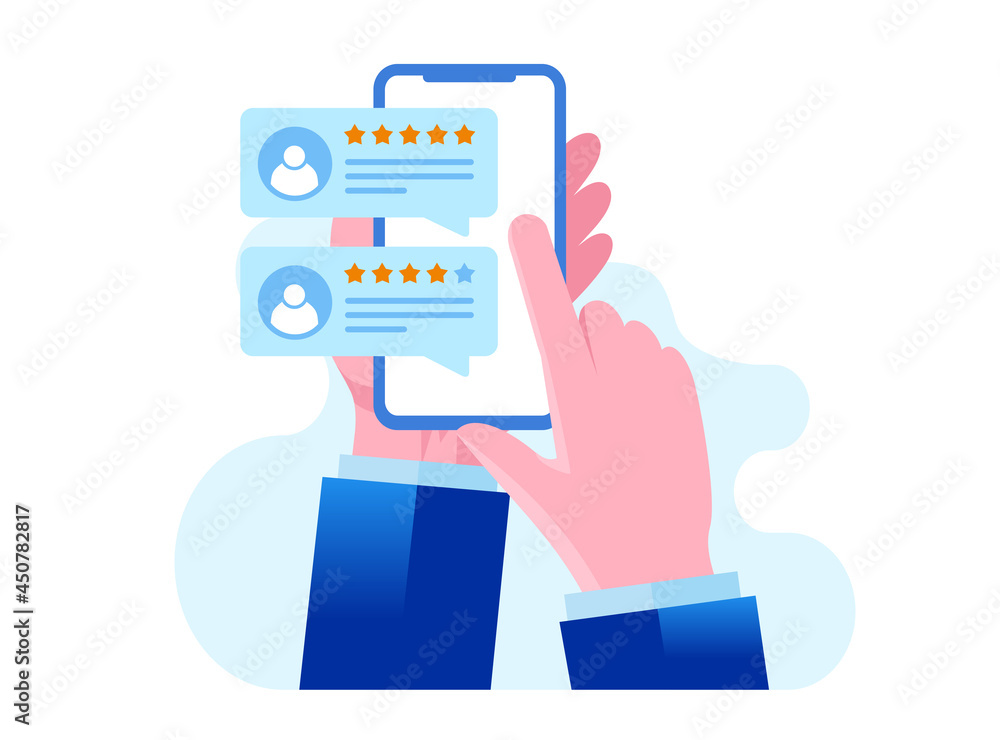 Application rating. customer and user reviews 5 stars. flat illustration vector Application rating. customer and user reviews 5 stars. flat illustration vector