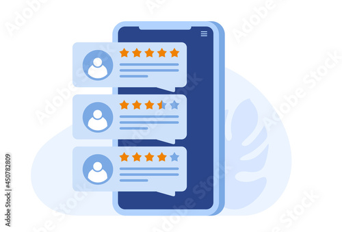 Application rating. customer and user reviews 5 stars. flat illustration vector